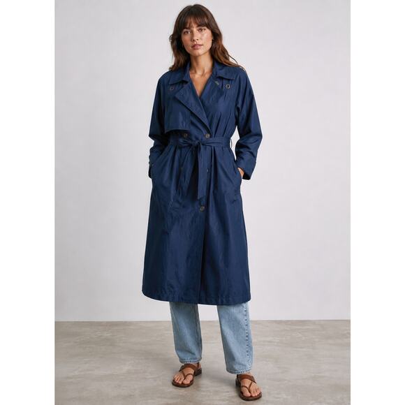 Neiman Marcus Jackets & Blazers - Neiman Marcus 10 Long Trench Coat $399 Belted Rain Jacket Denim Navy Blue